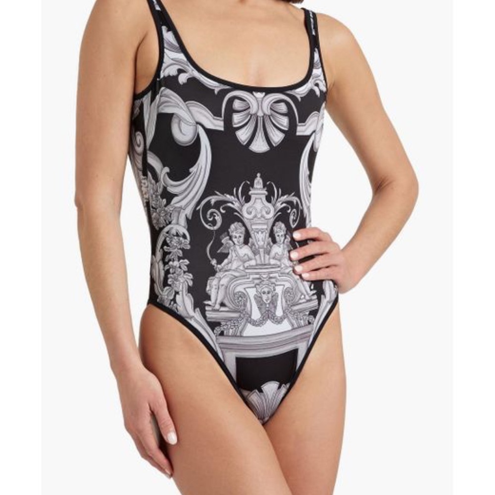 Like New ! VERSACE Women's Black Reversible Printed Swimsuit